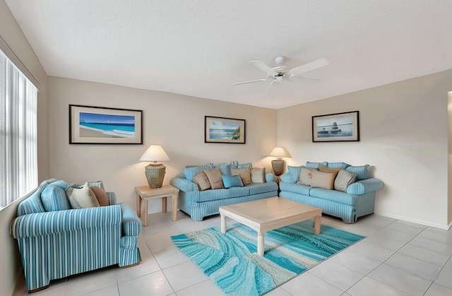 950 Flanders T, Delray Beach, FL 33484 - living area with light tile patterned floors and a ceiling fan
