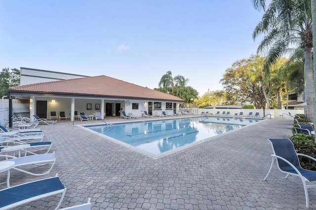 view of swimming pool with a patio area