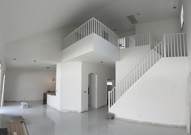 stairs with a towering ceiling