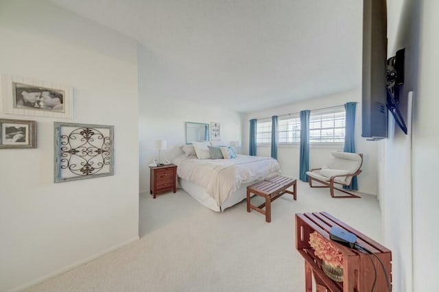 bedroom featuring light colored carpet