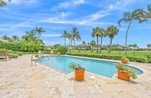 view of swimming pool featuring a patio area