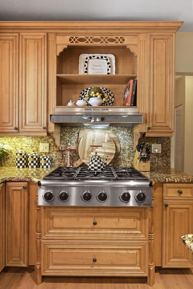 kitchen featuring stainless steel gas cooktop, stone counters, and decorative backsplash