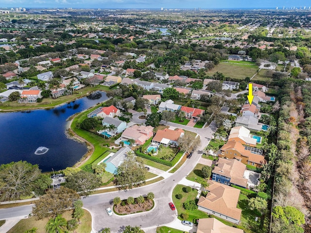 aerial view with a water view