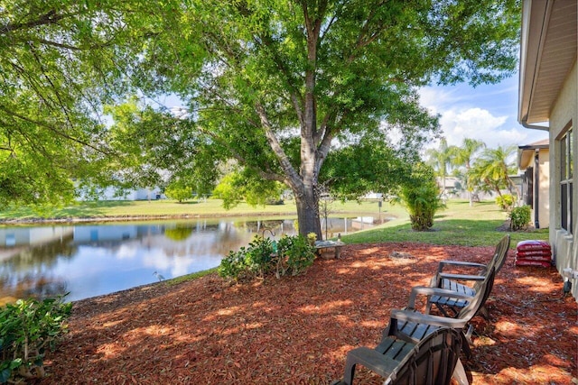 view of yard with a water view