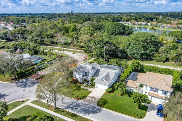 aerial view featuring a water view