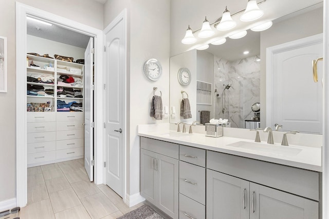 bathroom featuring vanity and walk in shower