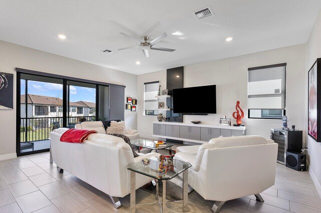 living room featuring ceiling fan