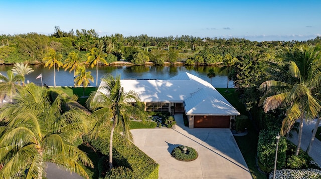 aerial view with a water view