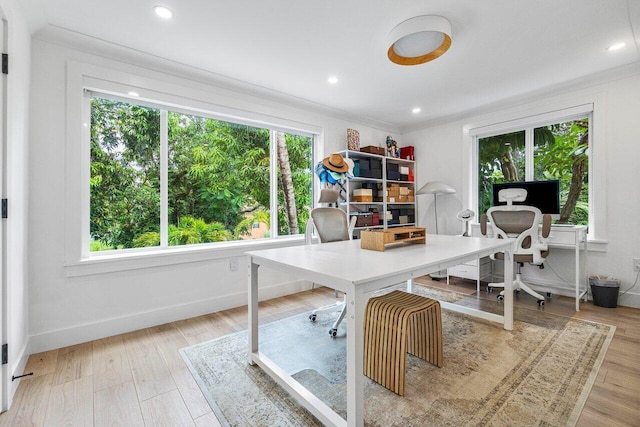 home office featuring light hardwood / wood-style flooring