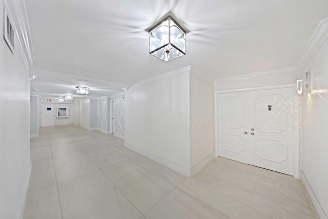 hallway with crown molding