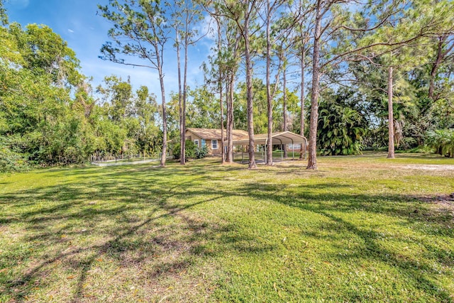 view of yard with a carport