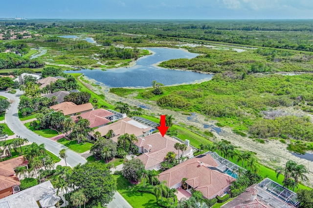 bird's eye view featuring a water view