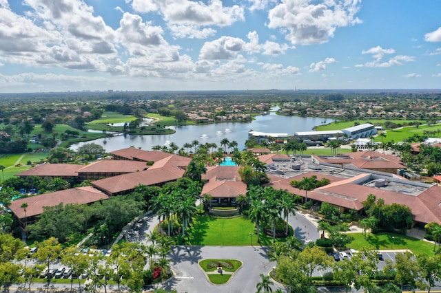 aerial view with a water view