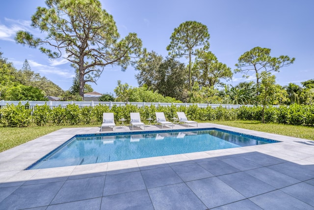 view of swimming pool featuring a patio area