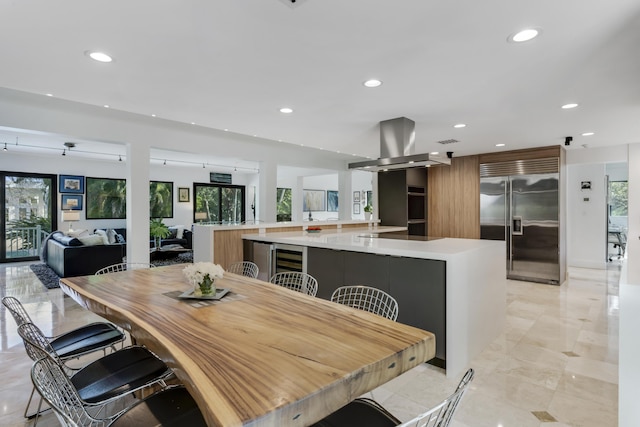 dining space featuring beverage cooler