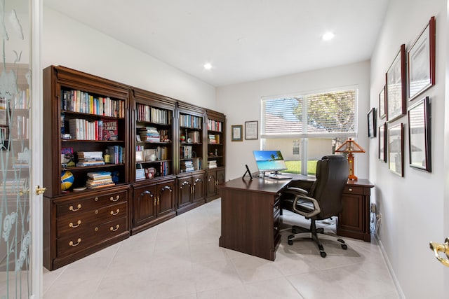 office with light tile patterned flooring
