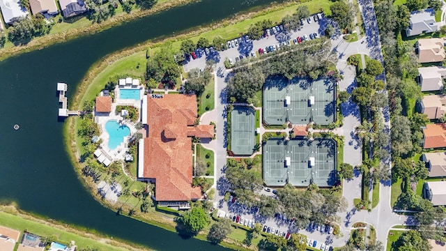 aerial view featuring a water view