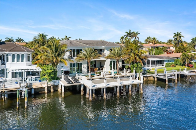 dock area featuring a water view and boat lift