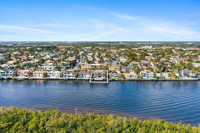 aerial view featuring a water view and a residential view