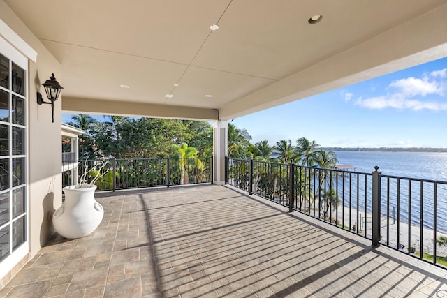 deck with a water view