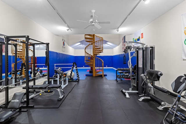 gym featuring a ceiling fan