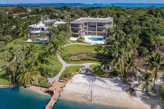 bird's eye view featuring a water view