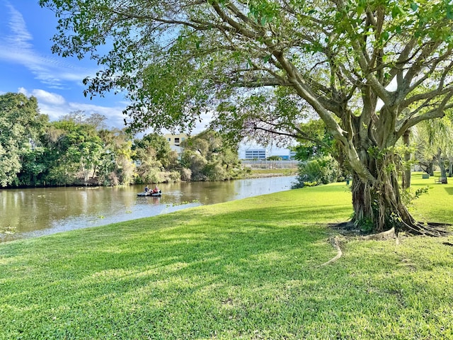 view of yard with a water view