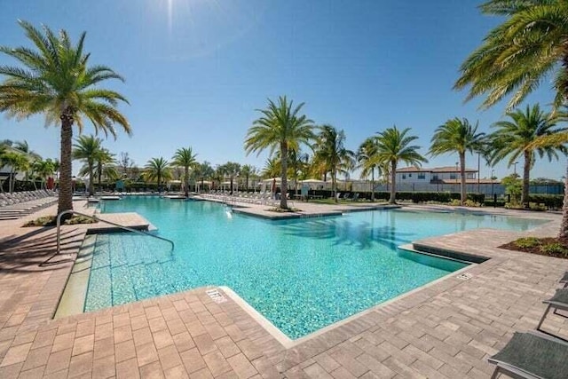 view of pool featuring a patio