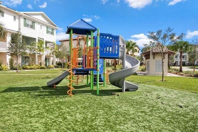 view of jungle gym with a yard