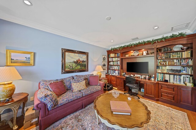 9 Par Club Cir, Village Of Golf, FL 33436 - living room featuring wood-type flooring and ornamental molding