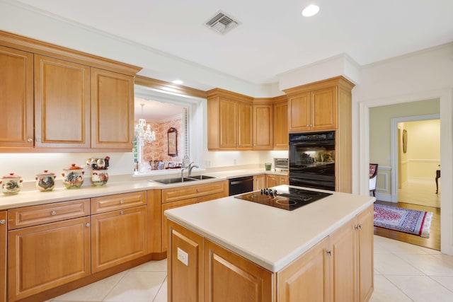 9 Par Club Cir, Village Of Golf, FL 33436 - kitchen featuring sink, a kitchen island, black appliances, and light tile patterned flooring