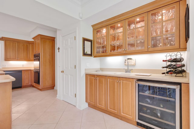 9 Par Club Cir, Village Of Golf, FL 33436 - bar with light tile patterned floors, beverage cooler, and black appliances