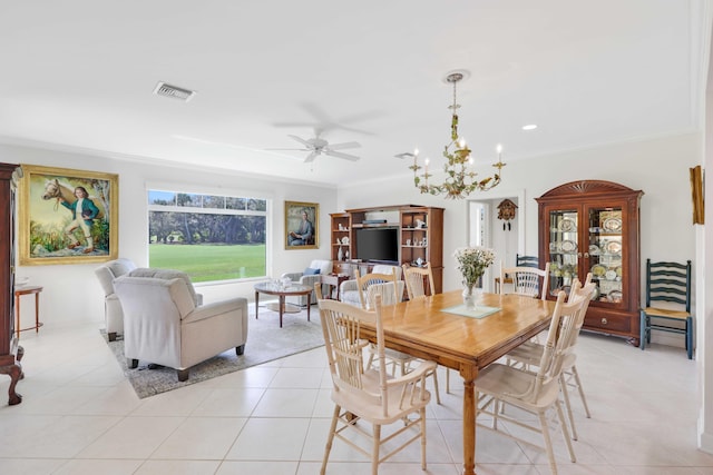 9 Par Club Cir, Village Of Golf, FL 33436 - tiled dining area featuring ceiling fan with notable chandelier and ornamental molding