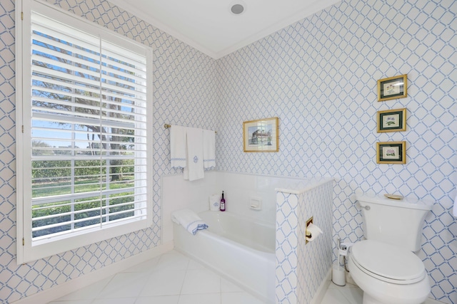 9 Par Club Cir, Village Of Golf, FL 33436 - bathroom featuring a bath, tile patterned floors, toilet, and ornamental molding