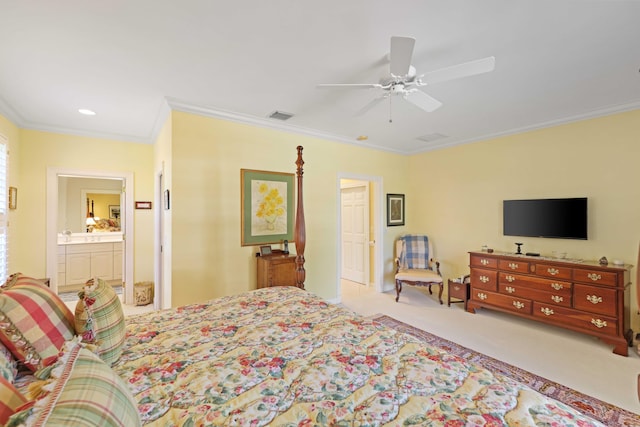 9 Par Club Cir, Village Of Golf, FL 33436 - carpeted bedroom with ornamental molding, connected bathroom, and ceiling fan