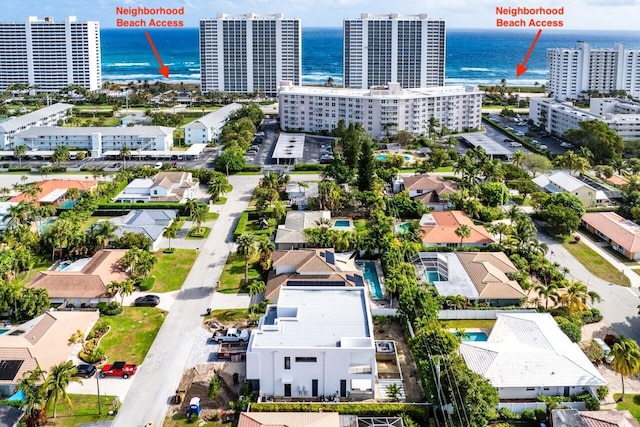 aerial view featuring a water view