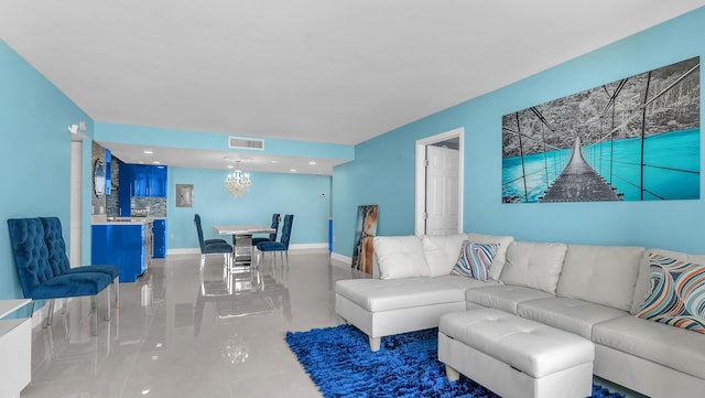 living room with a chandelier