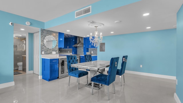 dining room with wine cooler and electric panel