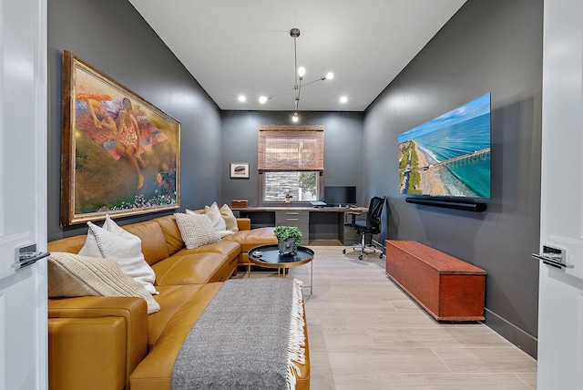 office area with light wood-type flooring