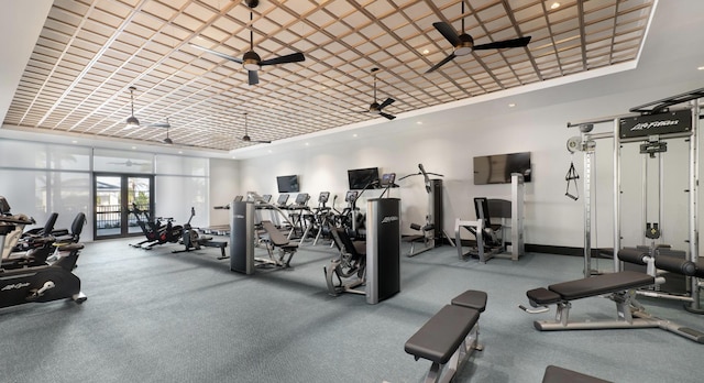 gym featuring ceiling fan