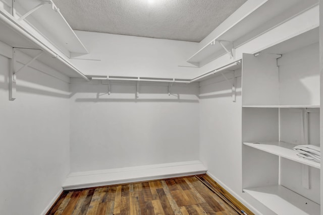 spacious closet with dark hardwood / wood-style flooring