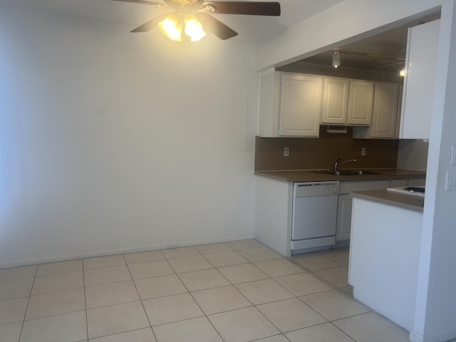 4034 Exeter Unit B, Boca Raton, FL 33434 - kitchen with dishwasher, a sink, ceiling fan, white cabinets, and dark countertops