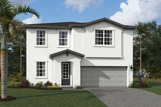 view of front facade with a garage and a front yard