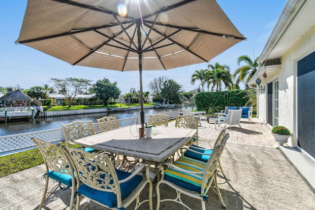 view of patio / terrace featuring a water view