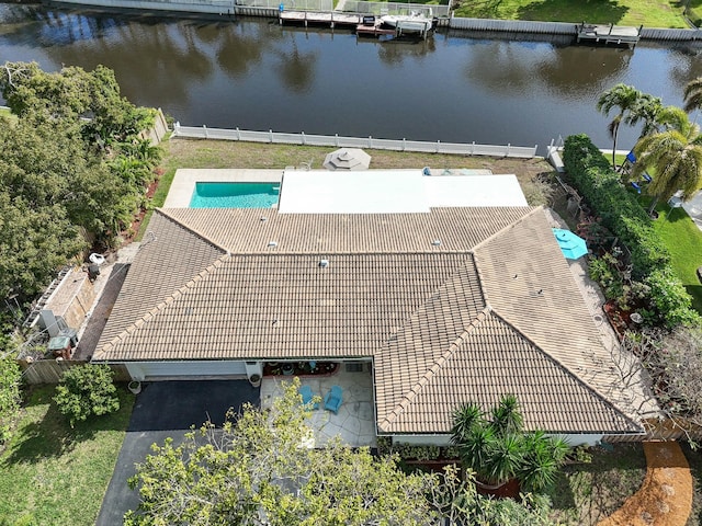 aerial view with a water view