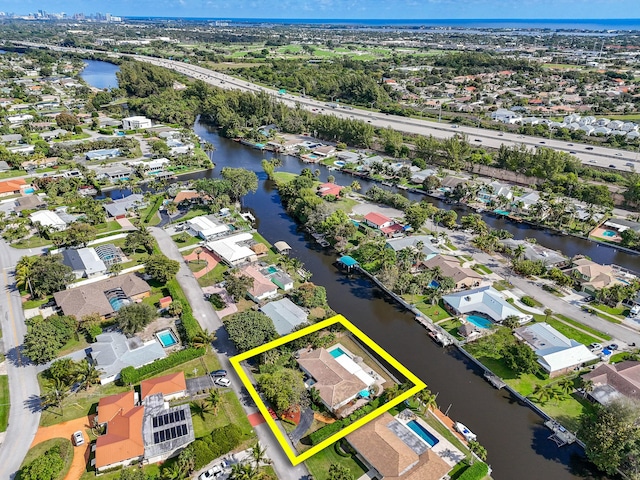 aerial view with a water view