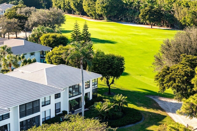 drone / aerial view with golf course view