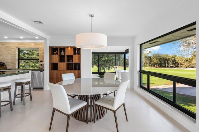 dining area featuring light tile patterned floors, visible vents, and recessed lighting