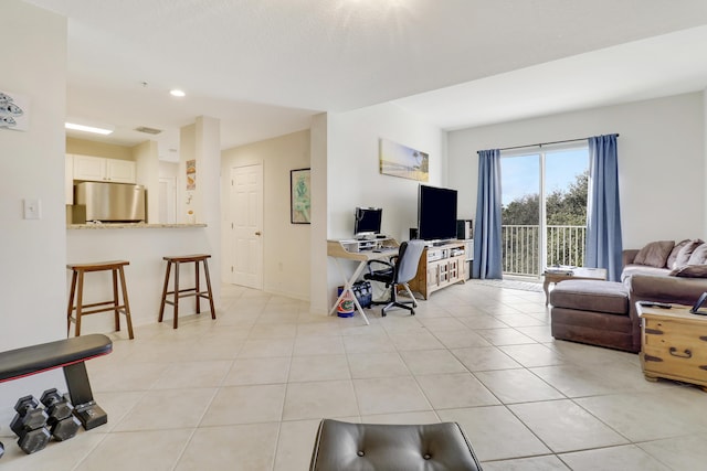 living room featuring light tile patterned floors