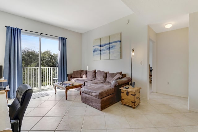 living room with light tile patterned floors